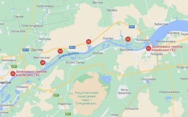 Разрушения Каховской ГЭС начали показывать на Google-картах