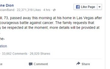 Чоловік Селін Діон не зміг перемогти в боротьбі з раком