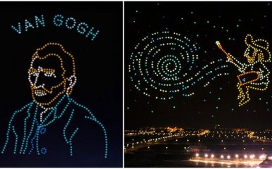 600 дронов показали в небе картины Ван Гога и установили блестящий рекорд Гиннеса