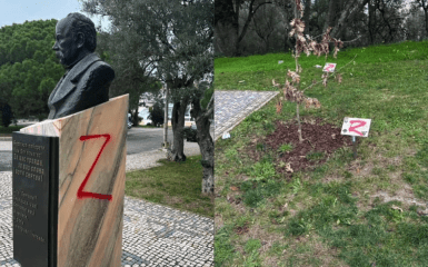 The vandalistic bust of Shevchenko