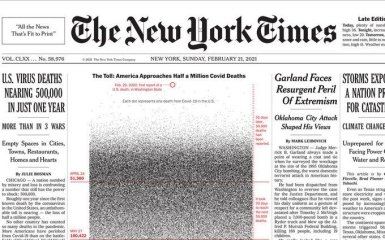 NYT разместила 500 тысяч черных точек на первой полосе в память о жертвах коронавируса