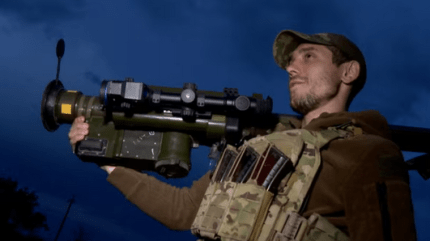 "Picasso", a fighter of the 38th anti-aircraft missile regiment, holds a MANPADS FIM-92 Stinger