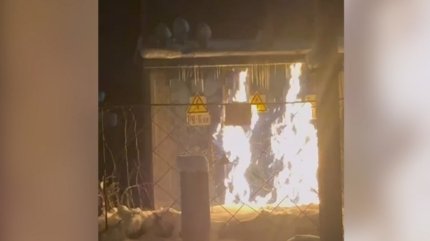 In Russia, unknown persons set fire to relay cabinets on the railway. Frame from the video