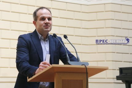Speech by Vitaliy Kukharskyy. Photo - press center of the Ivan Franko National University of Lviv